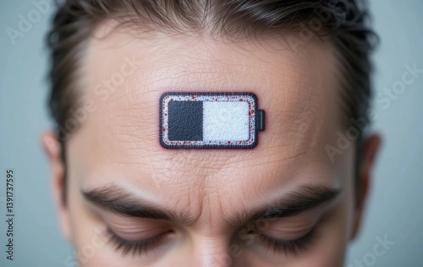 Obraz Low battery symbol projected on human forehead
