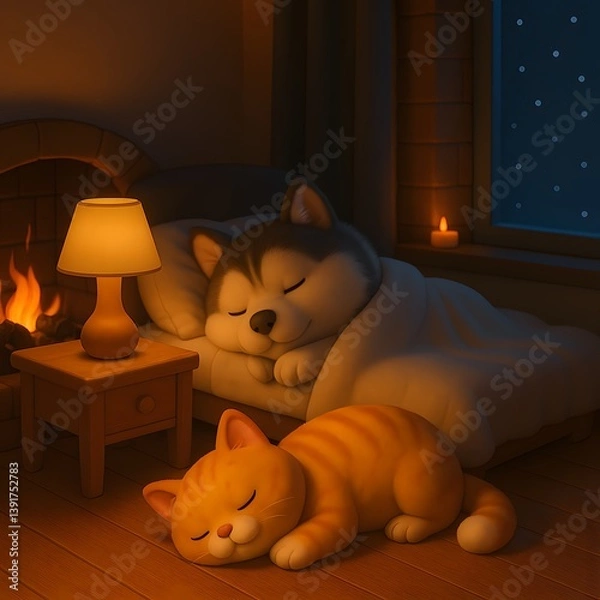 Fototapeta a warm and cozy night.Generative AI