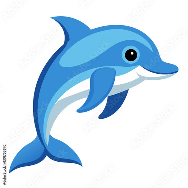Fototapeta Cartoon dolphin vector illustration for kids educational resources and ocean life themed graphic design projects