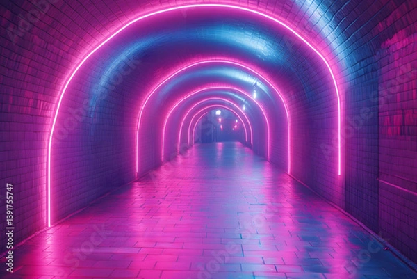 Fototapeta Futuristic Neon Tunnel with Vibrant Pink and Purple Glow for Modern Design Concepts