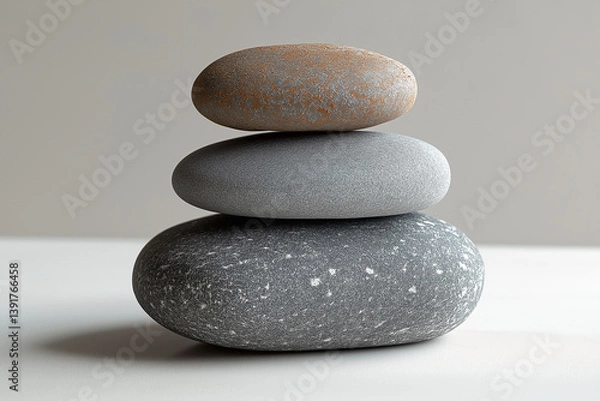 Obraz Stacked stones create a serene and balanced composition, showcasing earthy tones and smooth textures.