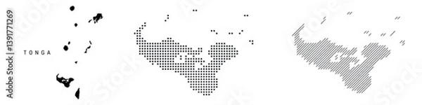 Fototapeta Tonga silhouette map and two patterns of dots and slanted lines. Flat vector illustration isolated on white