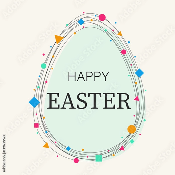Fototapeta Happy Easter card. Modern style background with colourful Easter egg and geometric shapes. Vector illustration