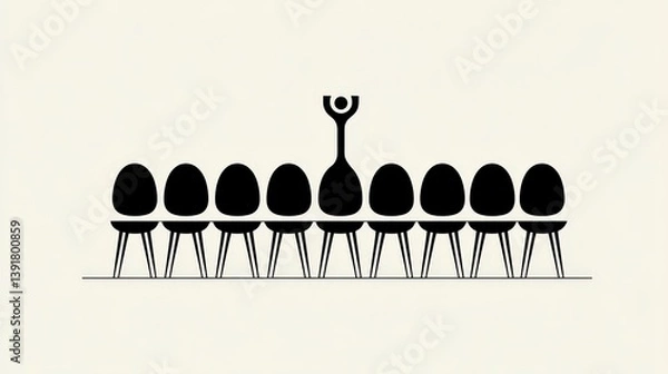 Obraz Minimalist Black and White Illustration of a Person Addressing a Seated Audience