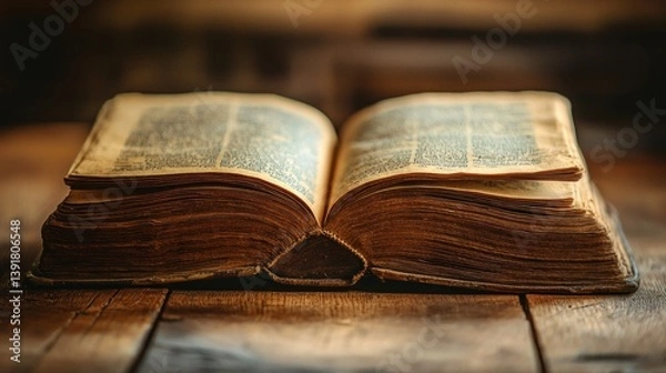 Fototapeta Aged open book on wooden table