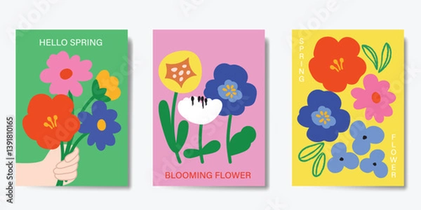 Obraz Modern floral card background vector. Minimal hand drawn botanical flowers template background. Design illustration for wedding, vip cover, poster, rsvp modern card, birthday party.