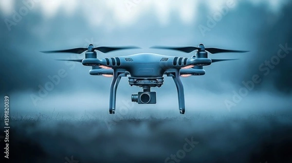 Fototapeta Drone in a misty field