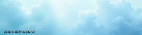 Fototapeta Gentle gradient light blue background with misty cloud formations and subtle texture, sky , nature, mist