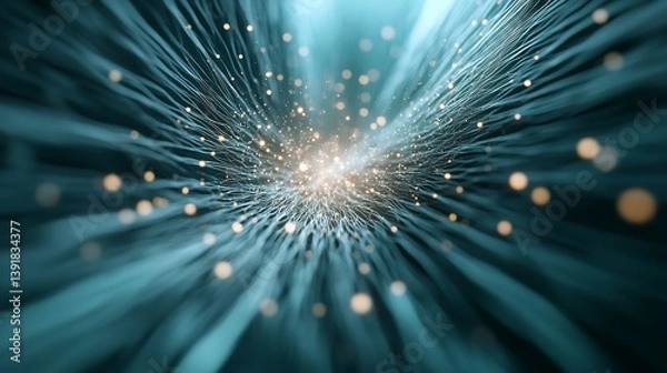 Fototapeta Data stream tunnel, glowing particles, abstract background, tech concept