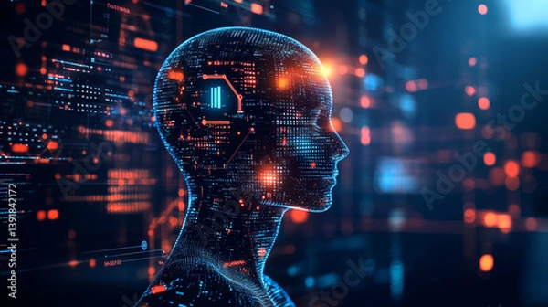 Obraz Digital transformation of artificial intelligence analyzing human-like characteristics in a virtual environment