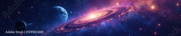 Fototapeta Vast galaxy with stars and planets in darkness, planets, universe