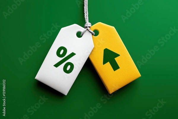 Fototapeta Discount tags symbolize retail exchange and tariff increases, reflecting market trends and consumer behavior