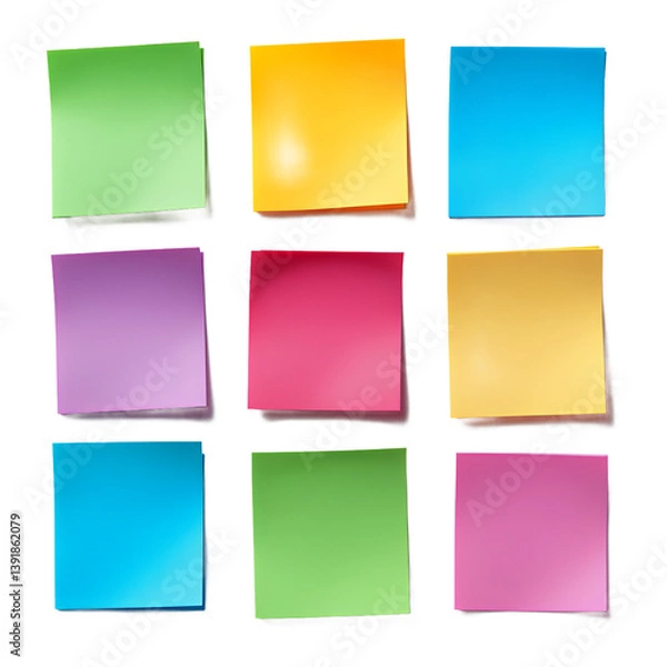 Fototapeta Colorful Sticky Notes Collection Blank Memo Pads Reminder Notes Office Supplies