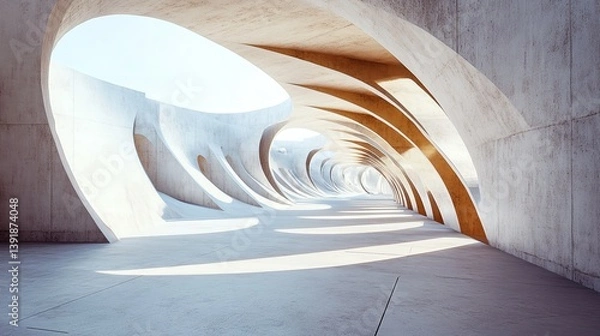 Obraz Modern architecture tunnel design concrete structure interior perspective bright light futuristic space