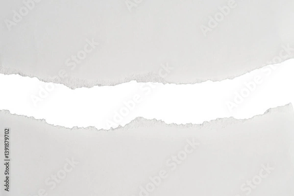 Fototapeta Ripped white paper with torn edges and empty space in center isolated on transparent background
