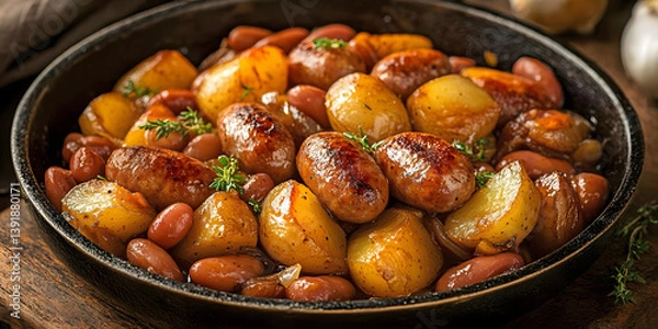 Obraz Sausage, Spuds and Bean Stew, ai generated.