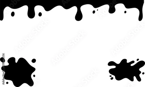 Obraz Black silhouette. Splash black blob, shape set. Round ink splatter glyph collection, decorative shapes liquids. Illustration splash and drip design, silhouette blob spray collection. Isolated vector