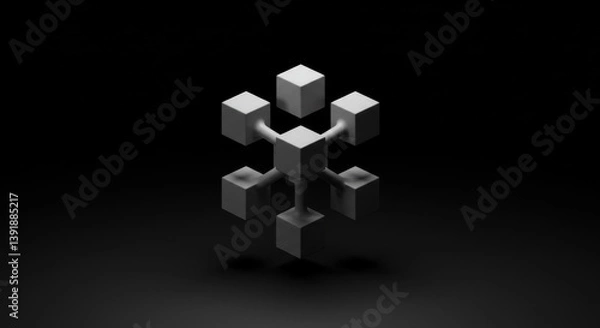 Obraz Abstract 3D Rendering of Interconnected Cubes Network Structure Design Digital Art