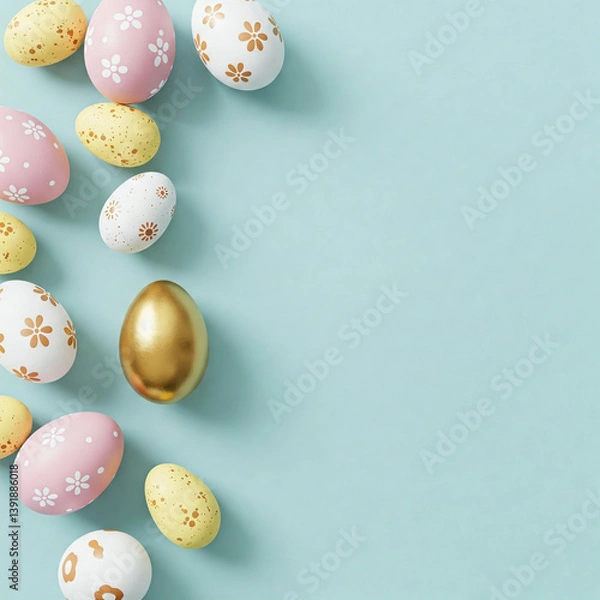 Obraz Colorful Easter Eggs on a Pastel Blue Background