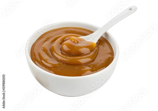Fototapeta caramel sauce in white bowl isolated on transparent background