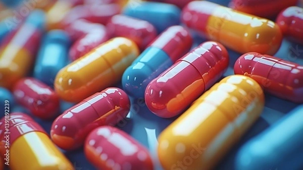 Obraz Exploring colorful pharmaceutical capsules laboratory setting macro photography scientific environment close-up view