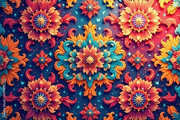 Fototapeta Modern damask with abstract shapes, damask, contemporary