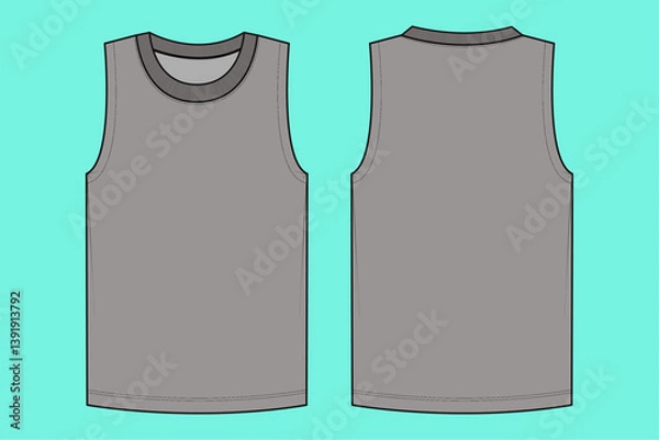 Fototapeta  Mens Tank top flat sketch outline CAD mockup.