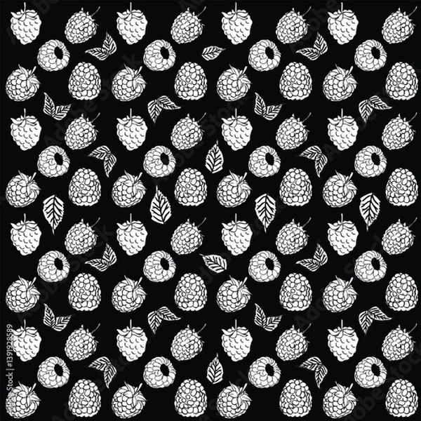 Fototapeta Elegant Hand-Drawn Raspberry Pattern Vector - Timeless Berry Illustration for Premium Designs