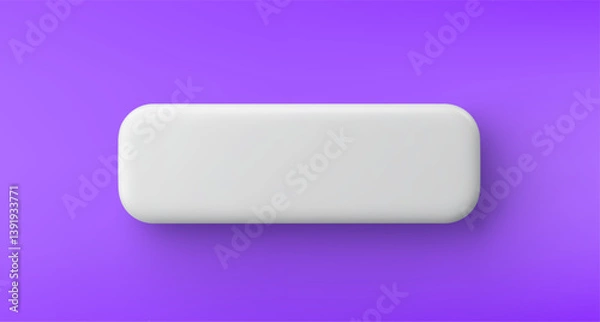 Obraz 3d vector white plastic rounded rectangular button on purple background. Realistic minimal icon with shadow.