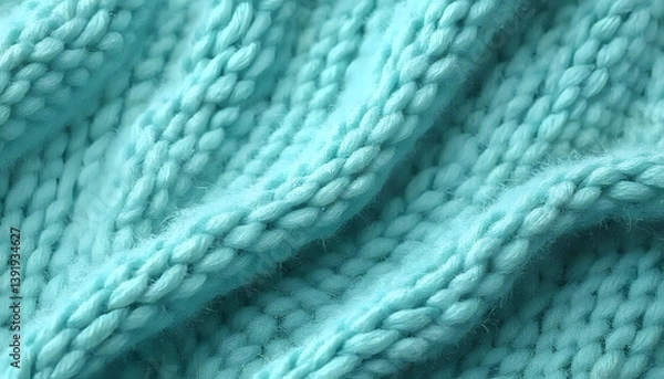 Fototapeta Seamless large wool knitting soft turquoise texture, realistic patterns, natural colors, soft lighting, high resolution