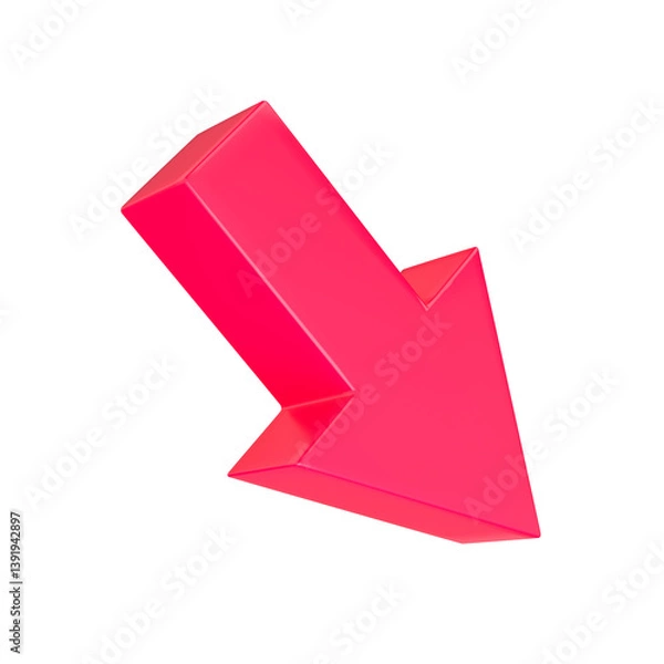 Obraz Diagonal down red arrow isolated. Fall trend concept. 3d rendering