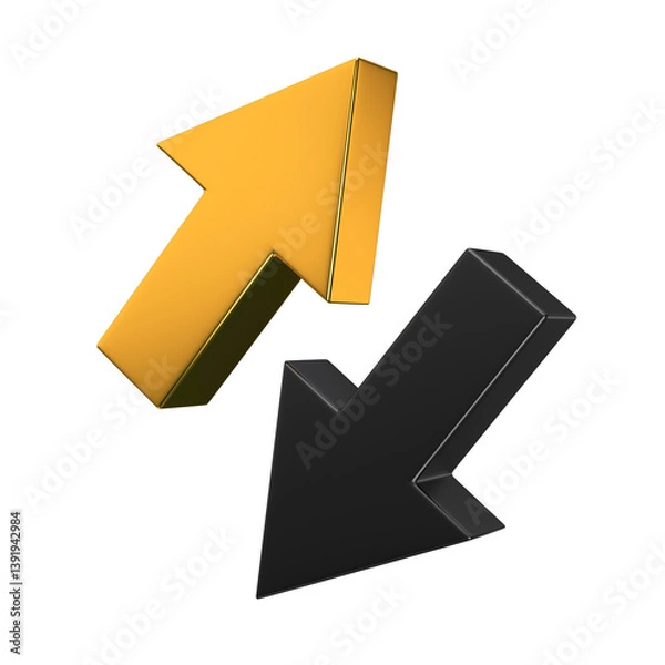 Fototapeta Diagonal golden and silver arrows isolated. Exchange concept. 3d rendering