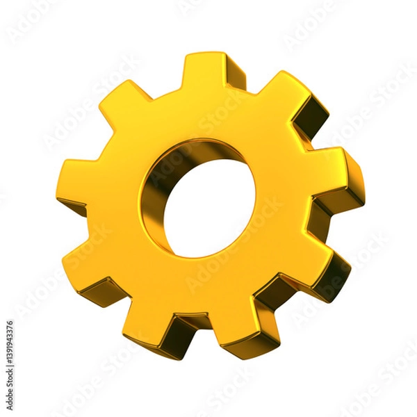 Obraz Golden metal gear isolated. Settings icon concept. 3d rendering