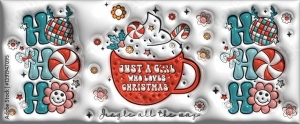 Obraz Festive Cup Design for Christmas with Candy and Floral Elements