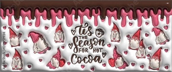 Obraz Festive Illustration of Hot Cocoa with Gnomes and Hearts Theme