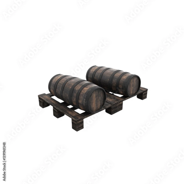 Fototapeta Two Wooden Barrels on a Pallet - 3D Render