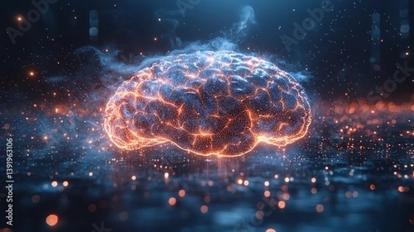 Obraz Abstract Glowing Brain, Neural Network, Artificial Intelligence Concept
