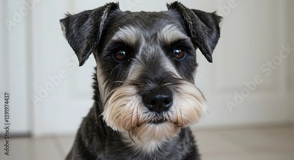 Obraz Closeup Portrait of a Grey Miniature Schnauzer Dog