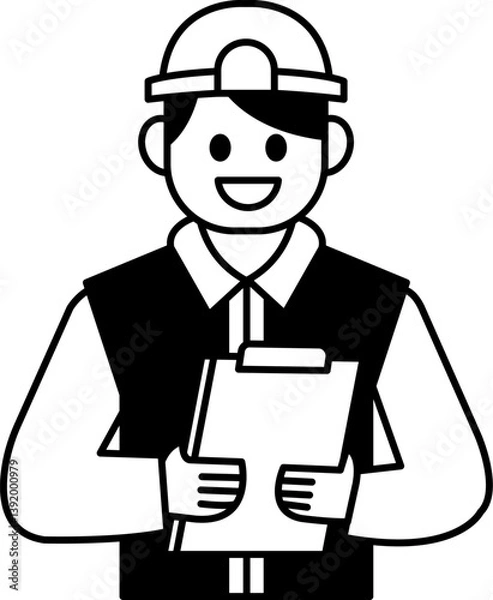 Fototapeta black and white flat icon vector of Engineer holding documents