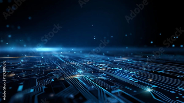 Fototapeta Abstract blue tech background shows fast data flow. Futuristic network design with glowing lines, dots. Abstract background that represents the limitless possibilities 