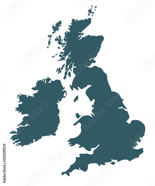 Fototapeta Black and white outline map of the United Kingdom, including England, Scotland, Wales, and Northern Ireland. Clean, high-resolution vector perfect for educational, design, and print use.