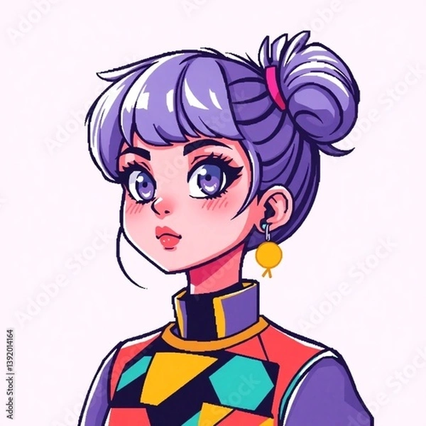 Obraz High-resolution stock photo, professional commercial quality A pixelated girl, vibrant retro color palette, 8-bit aesthetic.  