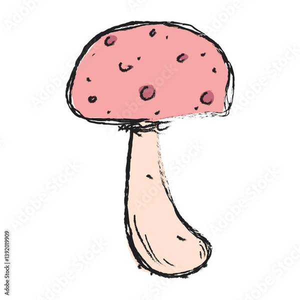 Fototapeta Mushroom hand drawn illustration. Floral element design. Hand drawn botanical illustration