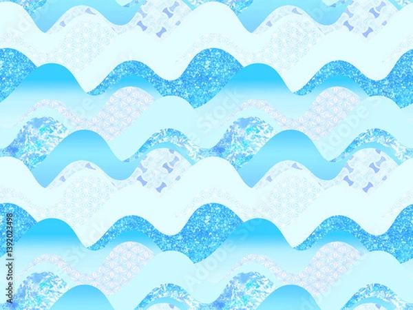 Obraz シームレスな和柄入りの波模様背景