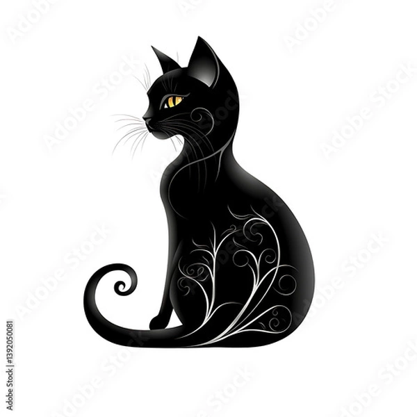 Obraz Minimalist digital art of a silhouette elegant black cat sitting gracefully in profile