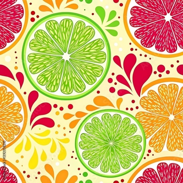 Fototapeta Vibrant Citrus Fruit Pattern Seamless Design Background art red lime food diet lemon juicy fresh    