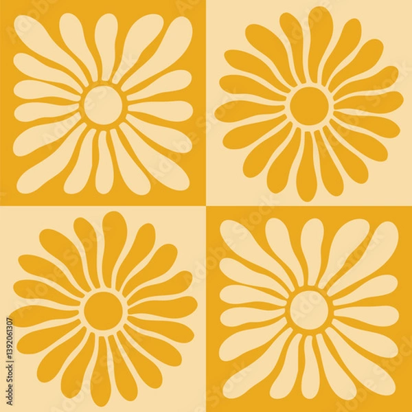 Obraz Pattern Sun Summer Abstract Retro Beach. Seamless floral pattern with a groovy 70s feel. Designed for interior decor, product packaging, and trendy digital assets Boho Sun Abstract Bg.