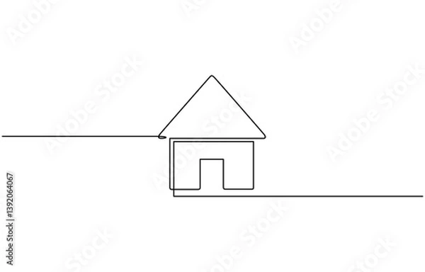 Obraz Continuous line simple house.one line drawing of housing, House continuous one line drawing of house icon  Isolated on white background vector illustration.
