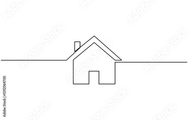 Fototapeta Continuous line simple house.one line drawing of housing, House continuous one line drawing of house icon  Isolated on white background vector illustration.