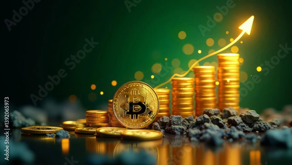 Obraz Investment Visual: Bitcoin Growth in Green Radiance